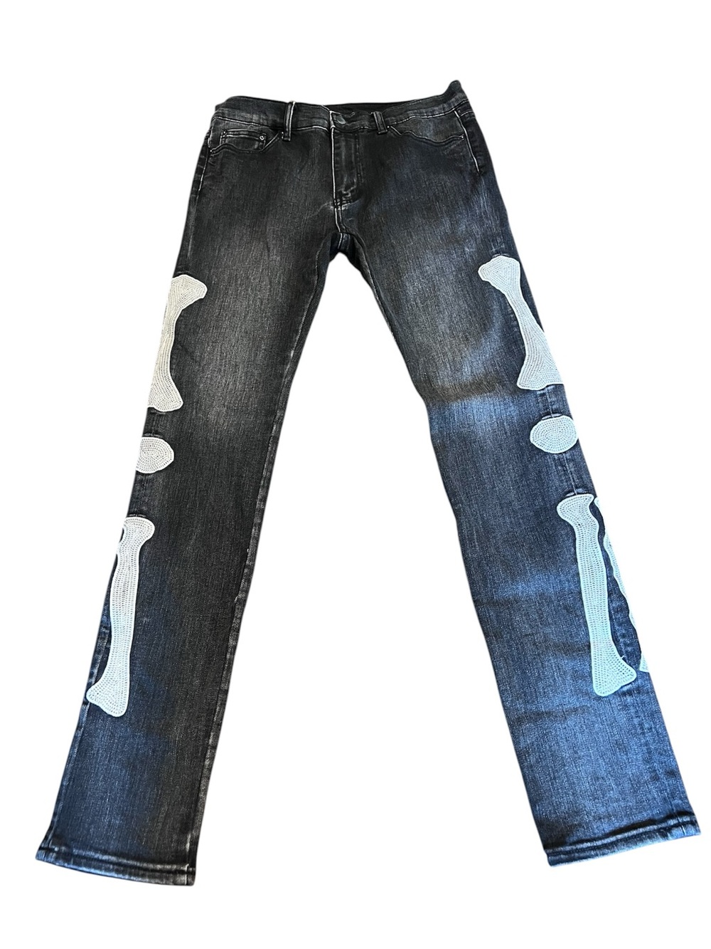 MNML Men's Skeleton Jeans Size 34x33 Skinny Stretch Black Denim